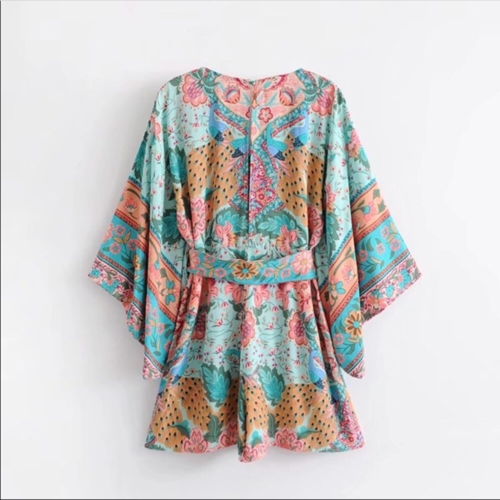 Jardin Des Plantes Peacock Romper In Turquoise - Picture 3 of 8